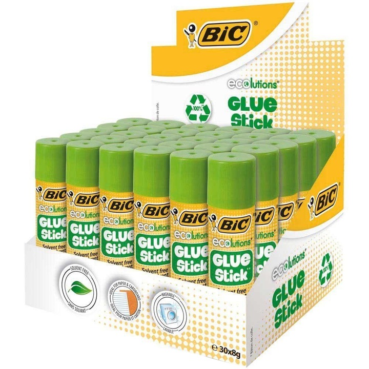 Сухо лепило BIC ECO, 8 гр, Кутия с 30 броя