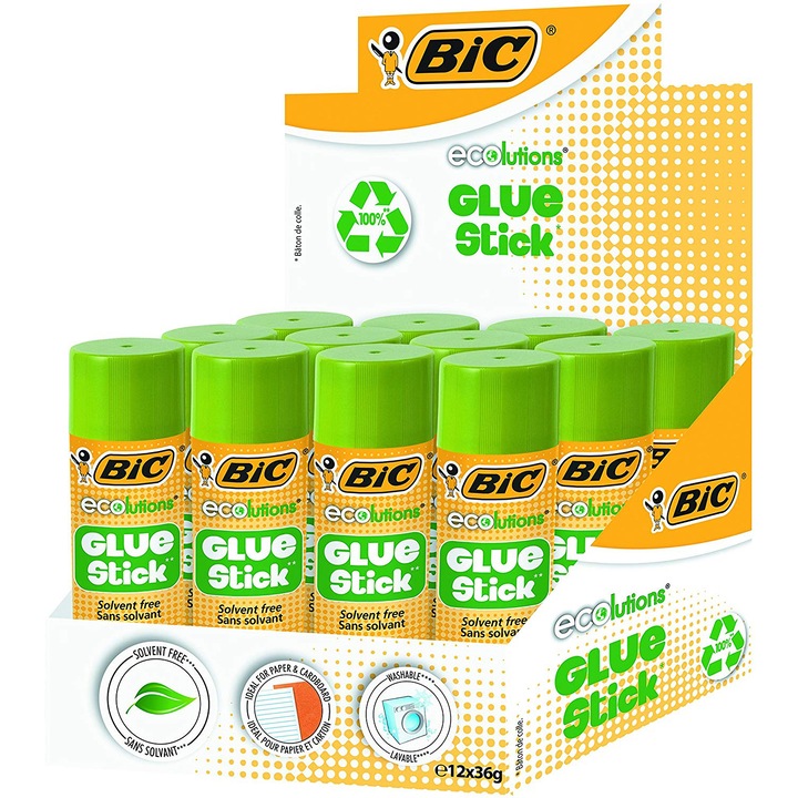 Сухо лепило BIC ECO, 36 гр, Кутия с 12 броя