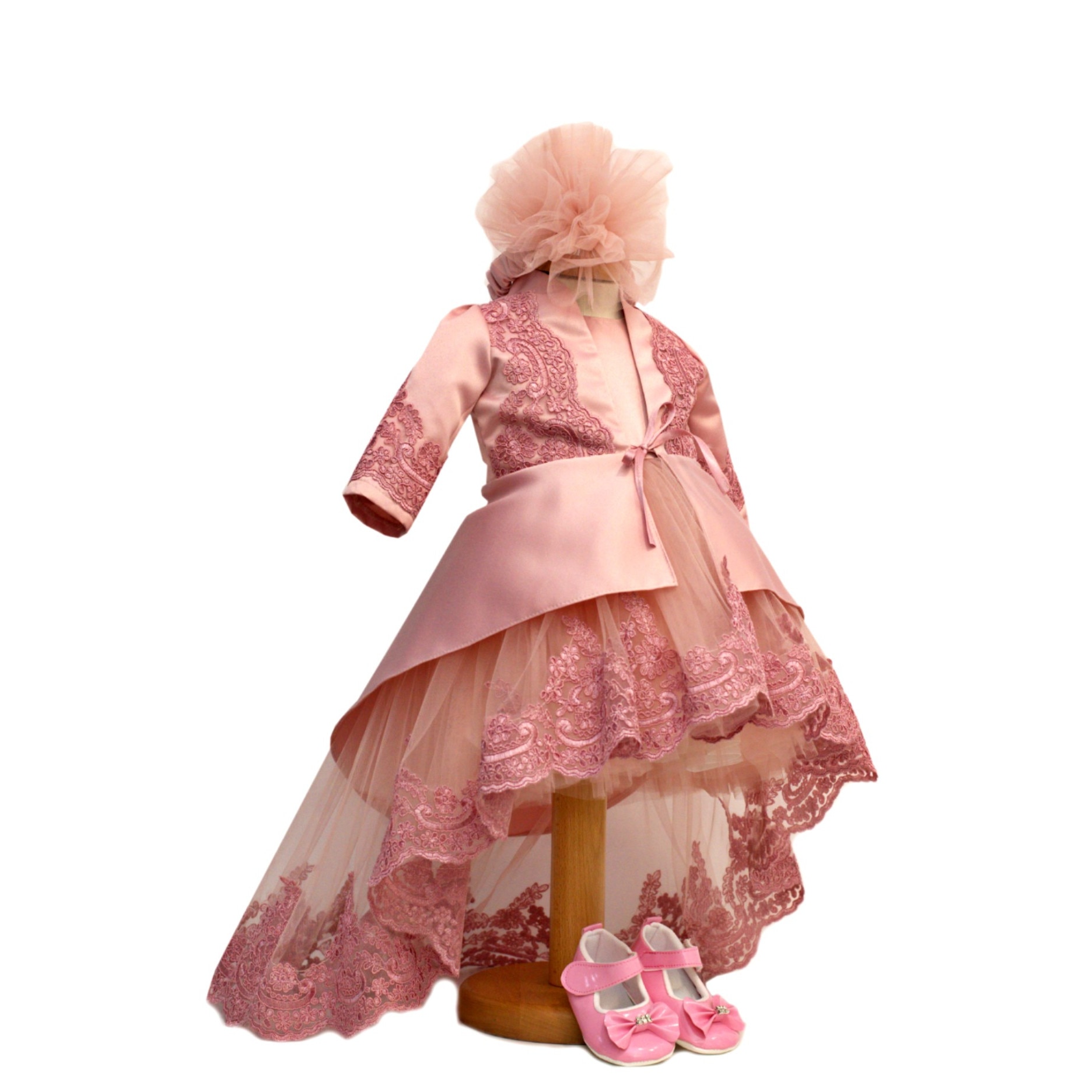 Set 4 piese Rochita Botez Lempika Bebe Giselle, Bolero, Bentita, Botosi, 0-3luni