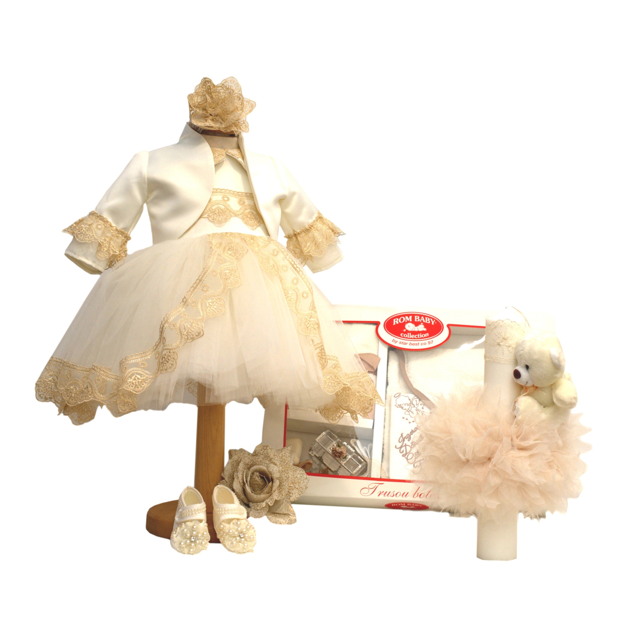 Set Botez Lempika, Bebe Emma, 6 piese, Rochita, Bolero, Bentita, Botosi, Lumanare Botez, Trusou Botez Biserica 6 piese, 3-6luni