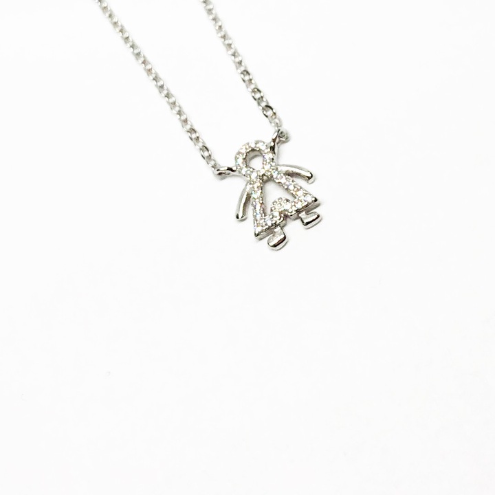 Colier din argint rodiat cu zirconiu alb, simbol copil