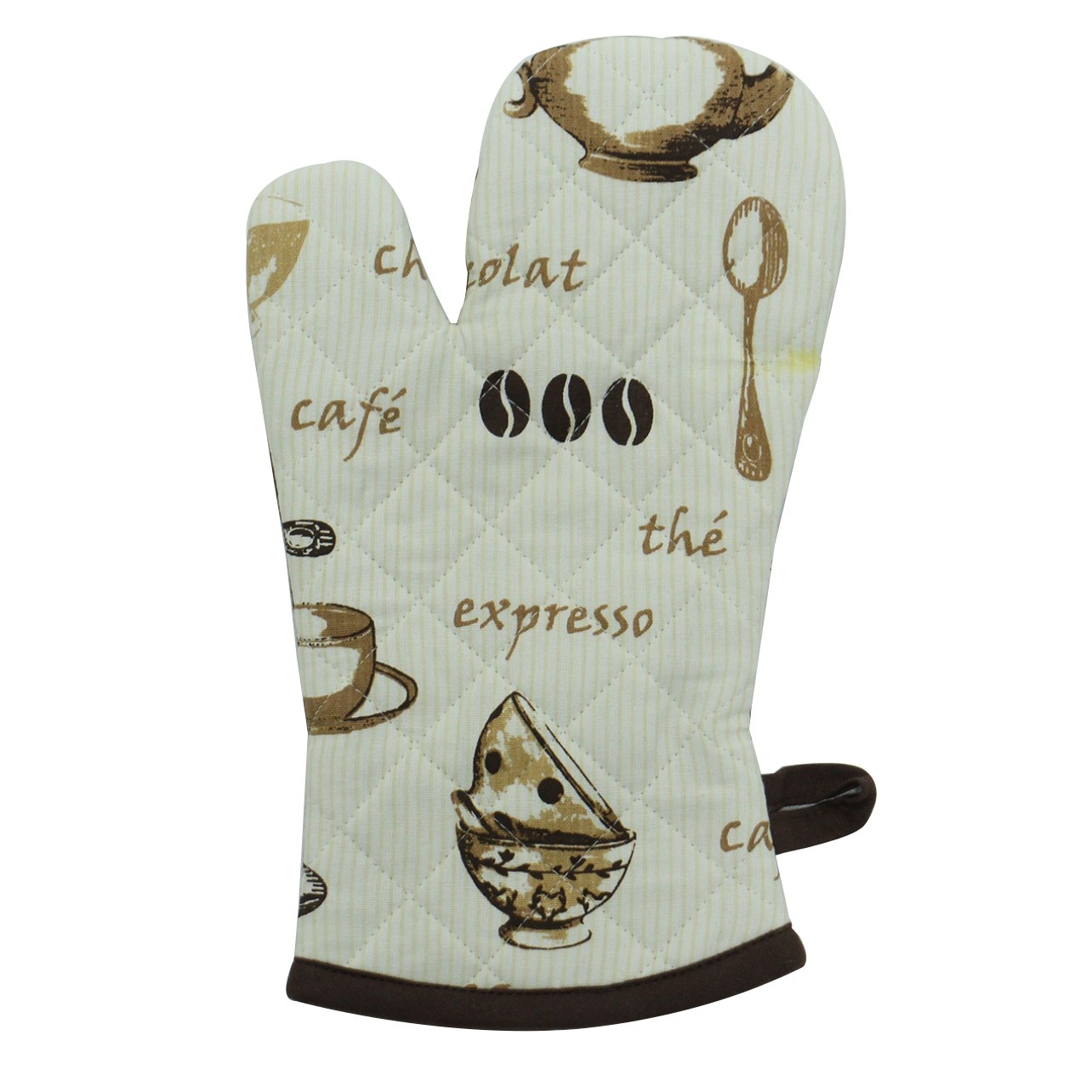 Manusa bucatarie, iMK®, maro/crem, model cesti si boabe de cafea, bumbac + poliester, 32 x 18 cm