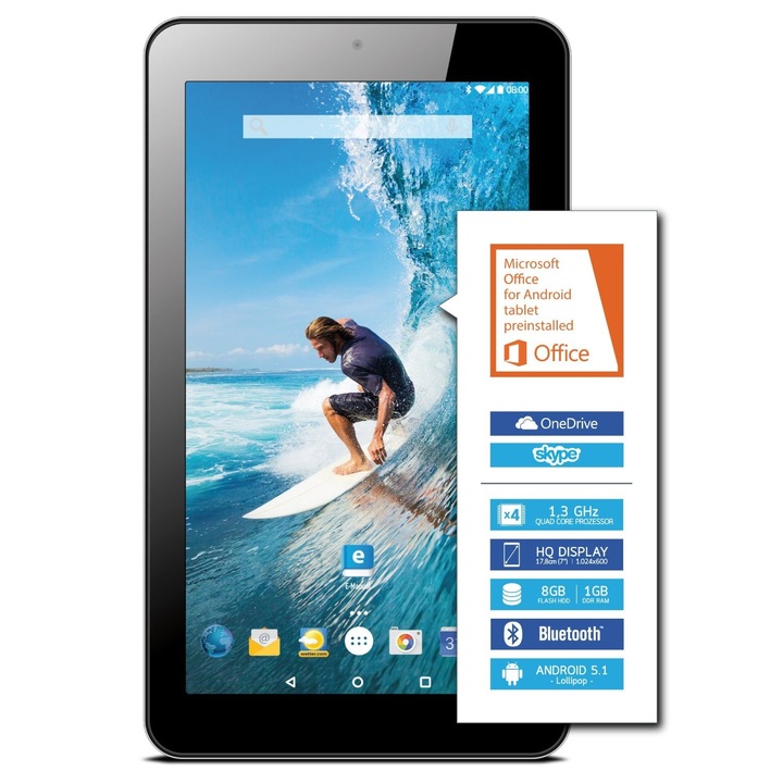 Tableta Odys VITO, Quad-Core 1.3GHz, 7" HQ LED, 1GB DDR3, 8GB Flash, Wi-Fi, BT, Android 5.1, KIT Premium +BONUS: Husa ODYS 2in1 (Include Microsoft Office pentru Android)