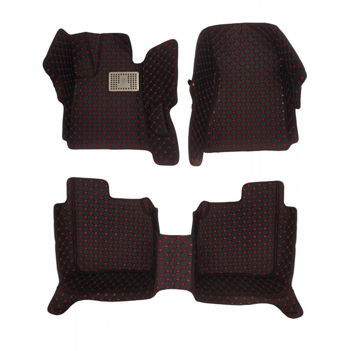 Covoare / Covorase auto de lux - din piele dedicate Volvo XC90 2002-2014 ( cusatura rosie )