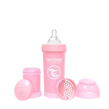 Biberon anti-colici, Twistshake, 260 ml, Pastel Pink, 2 luni + Biberon anti-colici, Twistshake, 260 ml, Pastel Pink, 2 luni +
