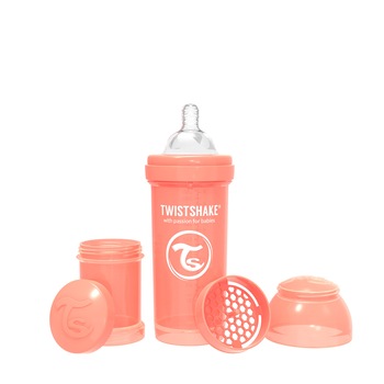 Biberon anti-colici, Twistshake, 260 ml, Pastel Peach, 2 luni + Biberon anti-colici, Twistshake, 260 ml, Pastel Peach, 2 luni +
