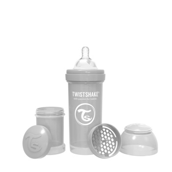 Biberon anti-colici, Twistshake, 260 ml, Pastel Grey, 2 luni + Biberon anti-colici, Twistshake, 260 ml, Pastel Grey, 2 luni +