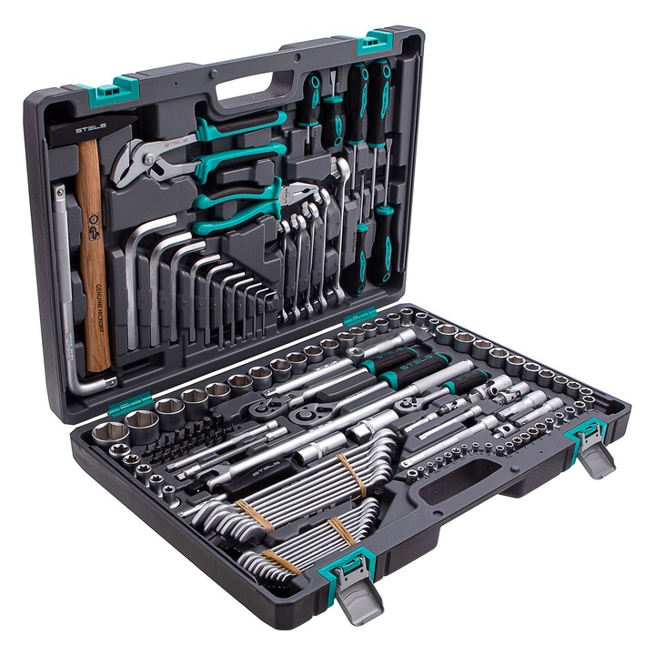 Trusa scule, 1/2", 3/8" 1/4", CrV, cutie din plastic, 142 piese// STELS