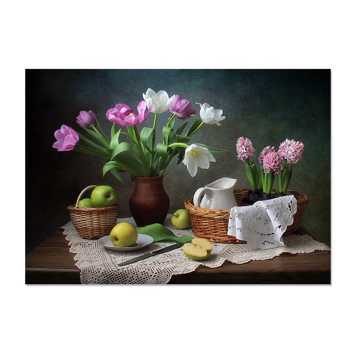 Tablou Canvas - Floral, Flori, Primavara, Mere, Lalele, Zambila, 60 x 80 cm