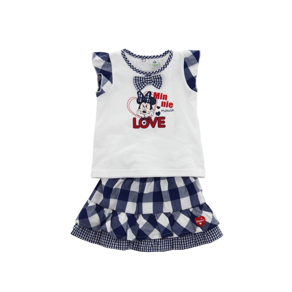Set tricou cu maneci scurte si fusta Disney Minnie Mouse, Alb/Albastru, 68 CM