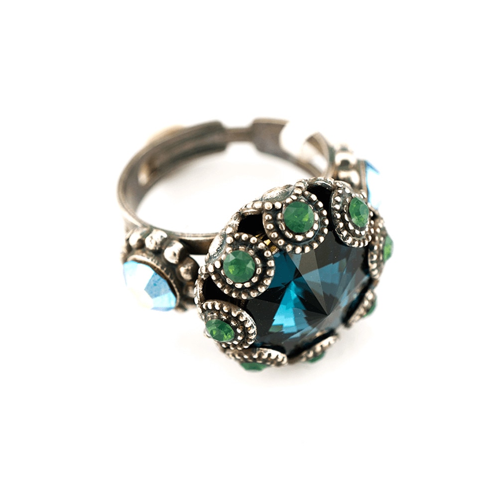 Inel placat cu Argint 925, Cristale, Mediterranean Blue by Roxannes - Mariana Jewellery, Verde/Albastru 7042-1316SP