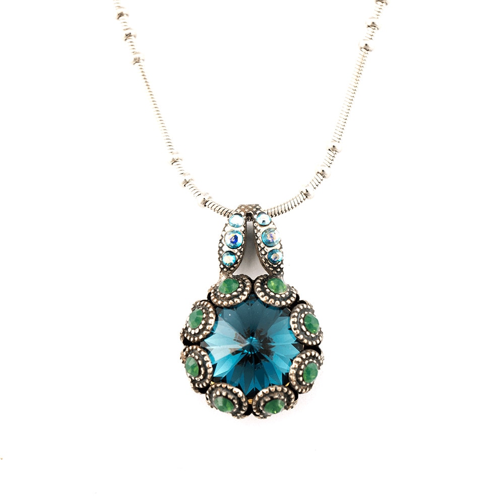 Pandantiv cu lant placat cu Argint 925, Cristale, Mediterranean Blue by Roxannes - Mariana Jewellery, Verde/Albastru 5070-1316SP