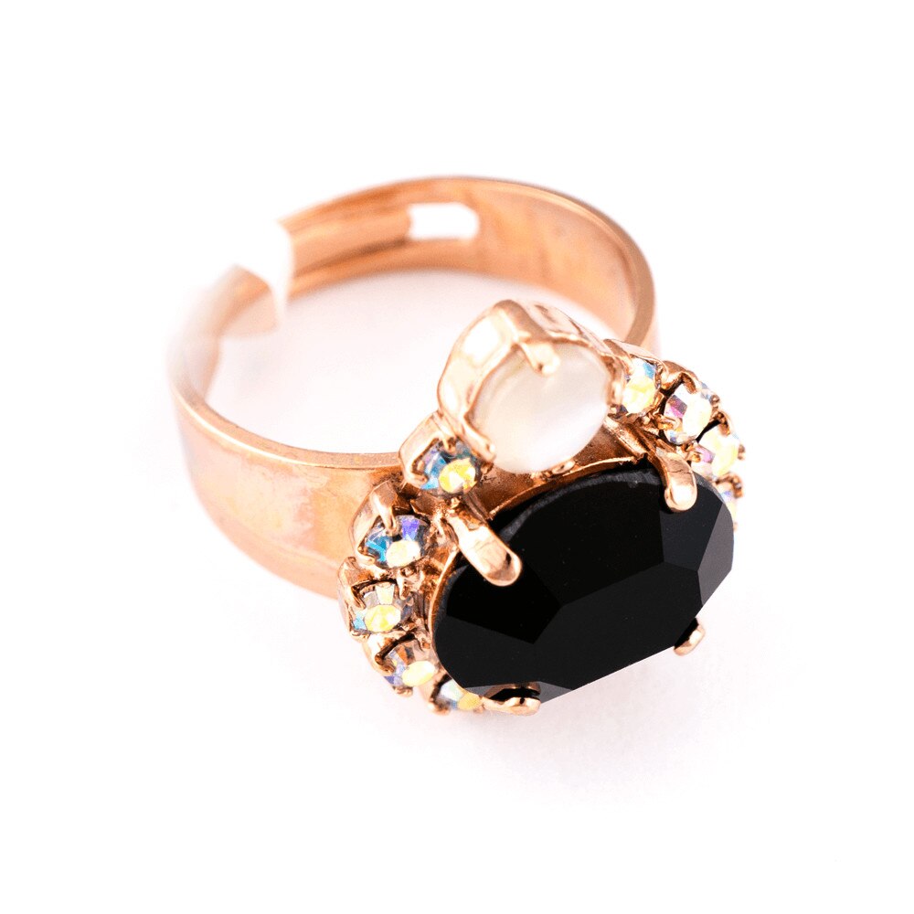 Inel placat cu Aur roz de 24K, Cristale si Pietre semipretioase, Aurore in Black by Roxannes - Mariana Jewellery, Negru/Alb 7132-M87280RG