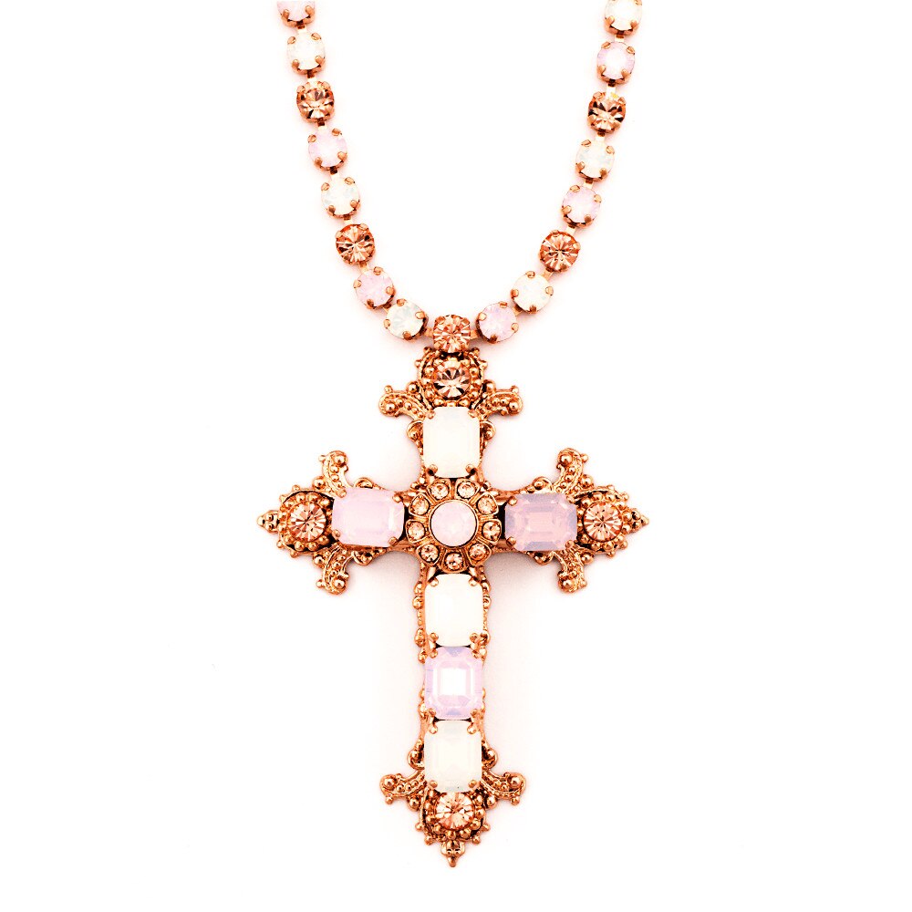 Colier placat cu Aur roz de 24K, Cristale, Tiara Day by Roxannes - Mariana Jewellery, Alb/Roze 3422-2333RG