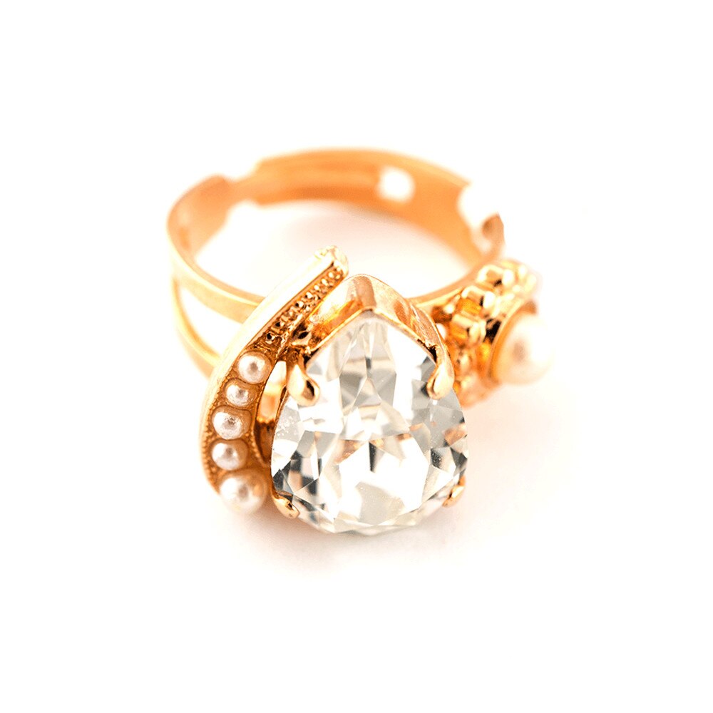 Inel placat cu Aur roz de 24K, Cristale si Pietre semipretioase, Crystal Pearl's by Roxannes - Mariana Jewellery, Cristal Transparent/Alb 72009-M48001RG