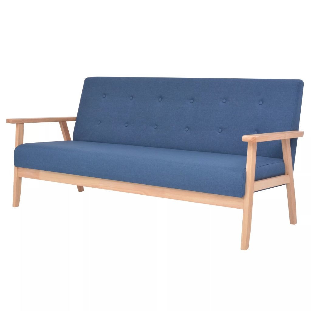 Canapea cu 3 locuri, vidaXL, Tesatura si cadru de lemn, Albastru, 158 x 67 x 73.5 cm