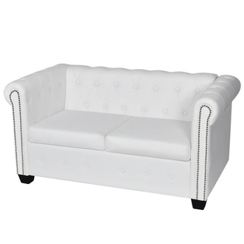 Canapea Chesterfield cu 2 locuri, vidaXL, piele artificiala, alb, 145,5 x 76 x 70 cm Canapea Chesterfield cu 2 locuri, vidaXL, piele artificiala, alb, 145,5 x 76 x 70 cm