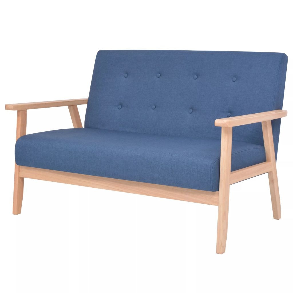 Canapea cu 2 locuri, vidaXL, Tesatura si cadru de lemn, Albastru, 113.5 x 67 x 73.5 cm