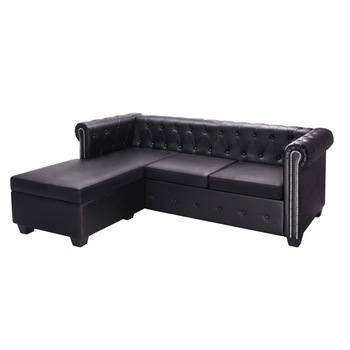 Set canapea Chesterfield cu 3 locuri si taburet, vidaXL, Piele artificiala, Negru, 200 x 140 x 73 cm Set canapea Chesterfield cu 3 locuri si taburet, vidaXL, Piele artificiala, Negru, 200 x 140 x 73 cm