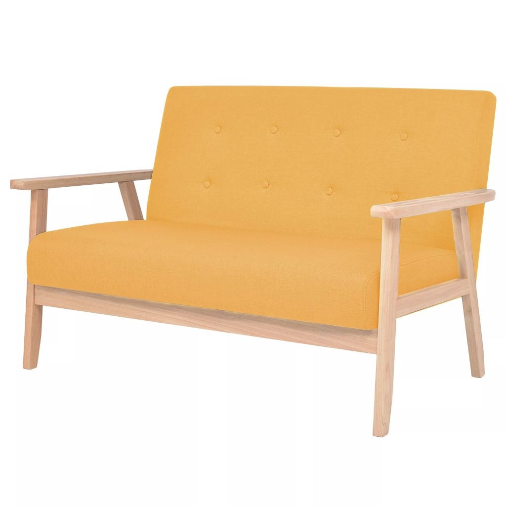 Canapea cu 2 locuri, vidaXL, Tesatura si cadru de lemn, Galben, 113.5 x 67 x 73.5 cm