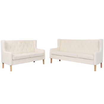 Set de 2 canapele cu 3 si 2 locuri, vidaXL, Tesatura, Crem Set de 2 canapele cu 3 si 2 locuri, vidaXL, Tesatura, Crem