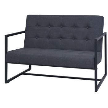Canapea cu 2 locuri si cadru de metal, vidaXL, Material textil, Gri inchis, 114 x 78 x 81 cm