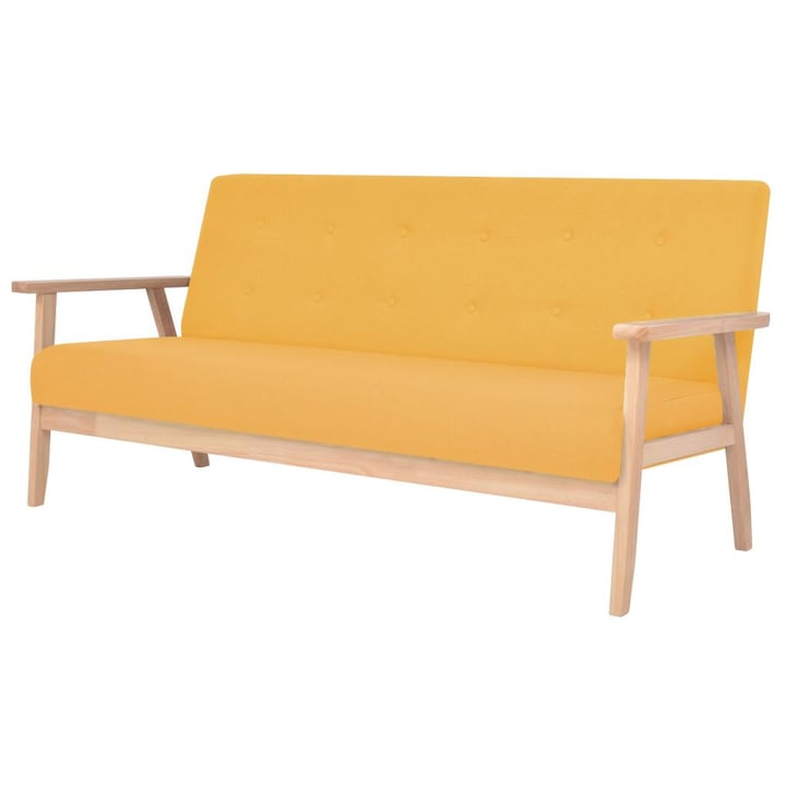 Диван vidaXL, Триместен, От плат, Дървена рамка, Жълт, 158 x 67 x 73,5 см