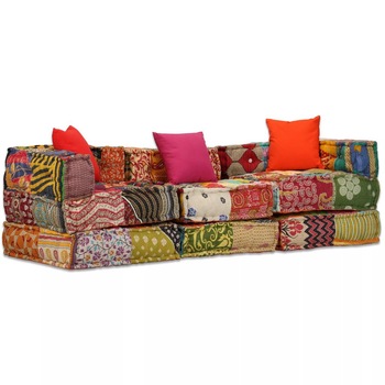 Canapea modulara cu 3 locuri, model Patchwork, vidaXL, Tesatura, Multicolor, 200 x 70 x 56 cm Canapea modulara cu 3 locuri, model Patchwork, vidaXL, Tesatura, Multicolor, 200 x 70 x 56 cm