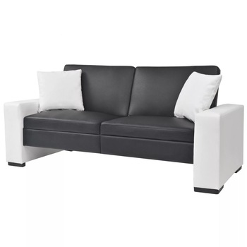 Canapea extensibila cu tapiterie din PVC si cadru de lemn, vidaXL, Negru, 175.5 x 93.5 x 52 cm Canapea extensibila cu tapiterie din PVC si cadru de lemn, vidaXL, Negru, 175.5 x 93.5 x 52 cm