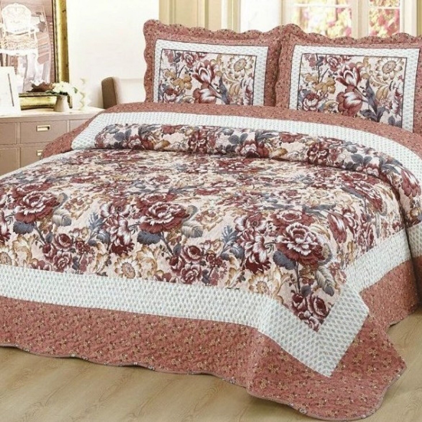 Cuvertura, pentru 2 persoane, 3 piese, bumbac, multicolor model Vika57