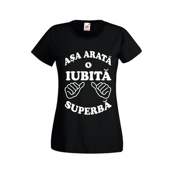 Tricou personalizat Fruit of the loom negru Asa arata o iubita superba 2XL Tricou personalizat Fruit of the loom negru Asa arata o iubita superba 2XL