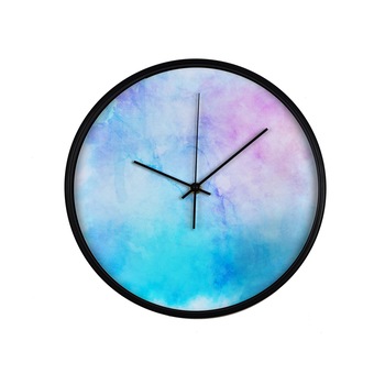 Ceas perete, produs DekoStore, pentru birou, living sau showroom, cu mecanism silentios, Fundal grunge multicolor, diametru 30 cm, rama neagra din plastic Ceas perete, produs DekoStore, pentru birou, living sau showroom, cu mecanism silentios, Fundal grunge multicolor, diametru 30 cm, rama neagra din plastic