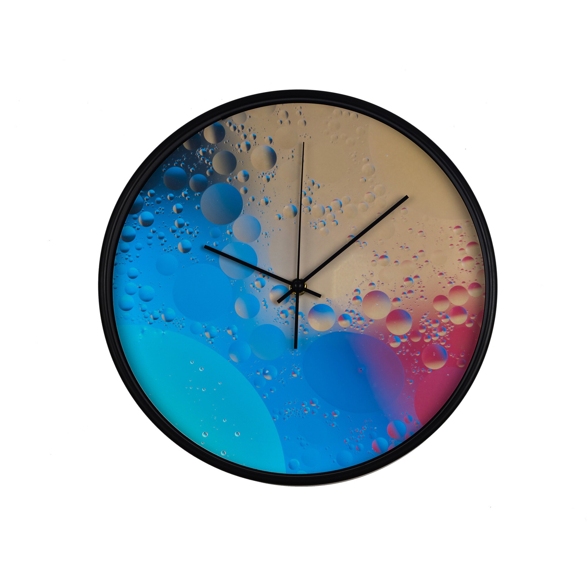 Ceas perete, produs DekoStore, pentru birou, living sau showroom, cu mecanism silentios, Picaturi de apa, diametru 30 cm, rama neagra din plastic