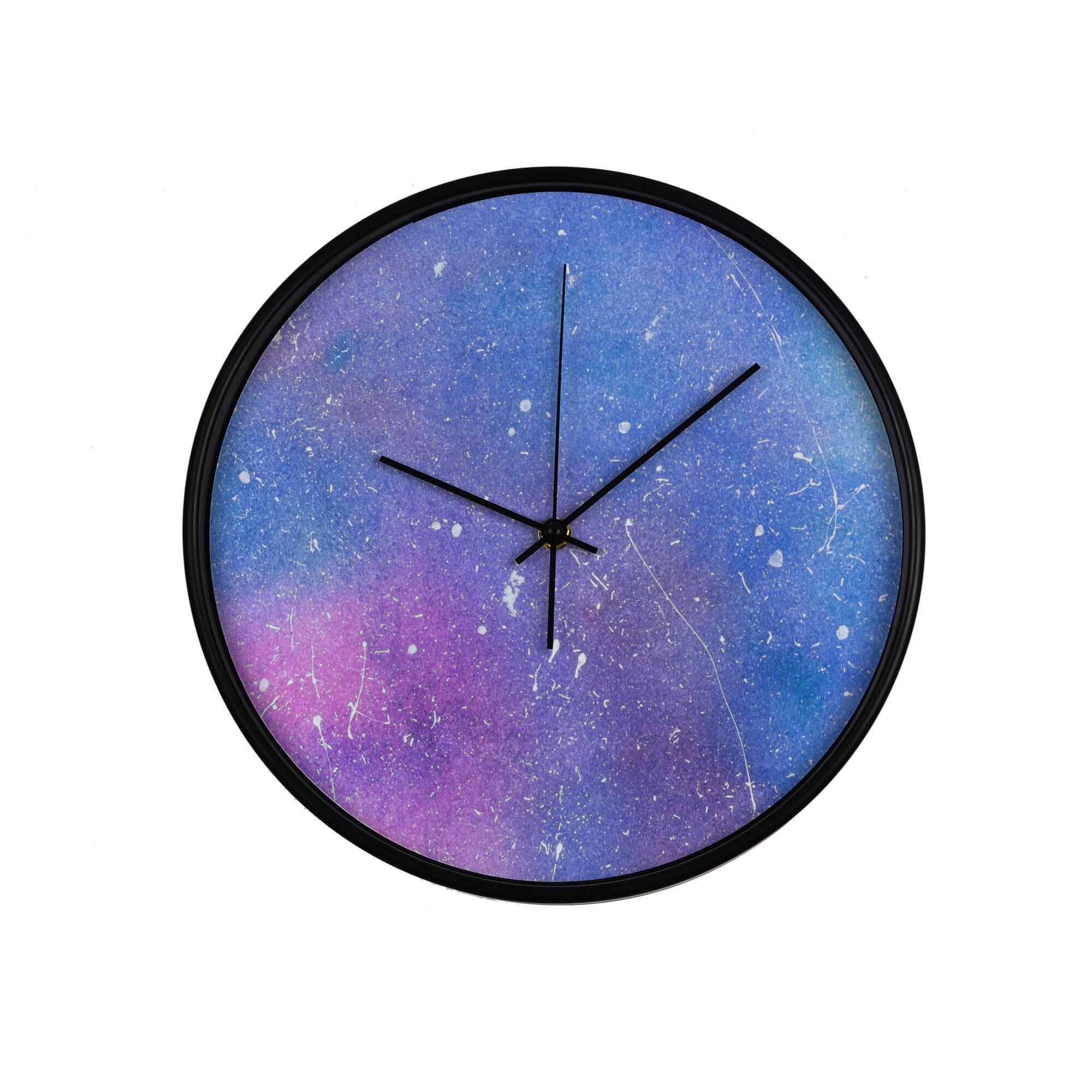 Ceas perete, produs DekoStore, pentru birou, living sau showroom, cu mecanism silentios, Stropi de culoare, diametru 30 cm, rama neagra din plastic