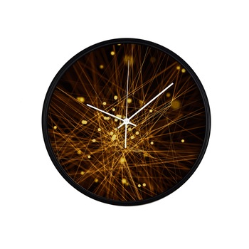Ceas perete, produs DekoStore, pentru birou, living sau showroom, cu mecanism silentios, Lines and dots, diametru 30 cm, rama neagra din plastic Ceas perete, produs DekoStore, pentru birou, living sau showroom, cu mecanism silentios, Lines and dots, diametru 30 cm, rama neagra din plastic