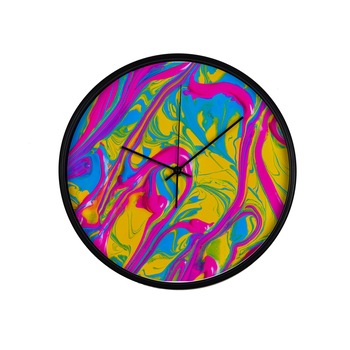 Ceas perete, produs DekoStore, pentru birou, living sau showroom, cu mecanism silentios, Un nou hobby: pictura, diametru 30 cm, rama neagra din plastic Ceas perete, produs DekoStore, pentru birou, living sau showroom, cu mecanism silentios, Un nou hobby: pictura, diametru 30 cm, rama neagra din plastic