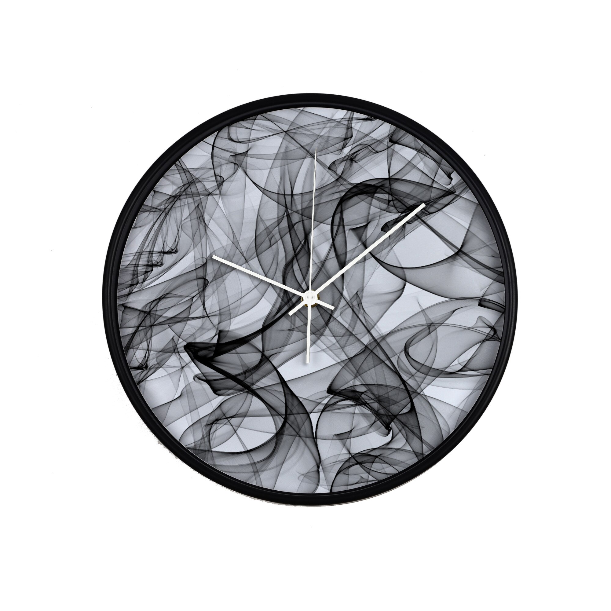 Ceas perete, produs DekoStore, pentru birou, living sau showroom, cu mecanism silentios, O incurcatura de... linii, diametru 30 cm, rama neagra din plastic