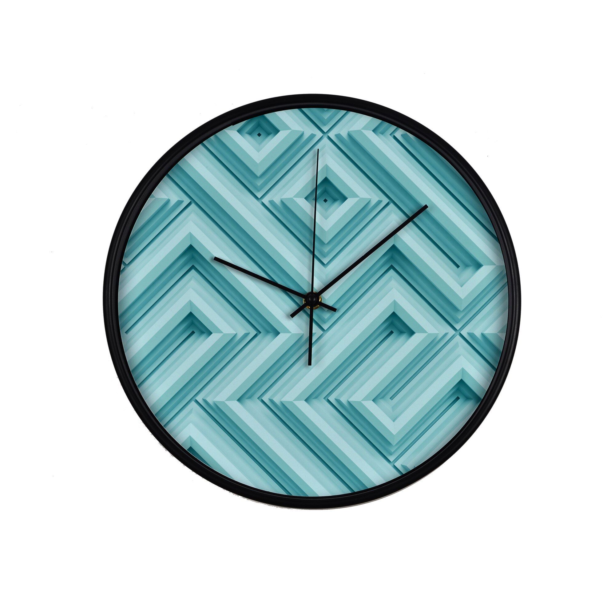 Ceas perete, produs DekoStore, pentru birou, living sau showroom, cu mecanism silentios, Iluzii multiple, diametru 30 cm, rama neagra din plastic