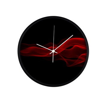 Ceas perete, produs DekoStore, pentru birou, living sau showroom, cu mecanism silentios, Red waves, diametru 30 cm, rama neagra din plastic Ceas perete, produs DekoStore, pentru birou, living sau showroom, cu mecanism silentios, Red waves, diametru 30 cm, rama neagra din plastic