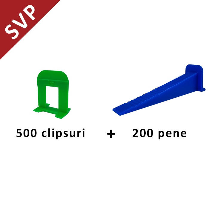 Sistem nivelare gresie si faianta SVP - set 500 clipsuri 1 mm + 200 pene