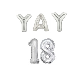 Set Baloane Aniversare, Majorat, Argintiu Set Baloane Aniversare, Majorat, Argintiu