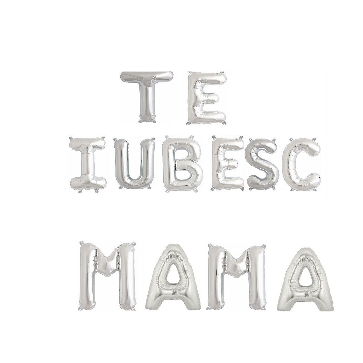 Balon Folie Litere, TE IUBESC MAMA, Argintiu, 41 cm