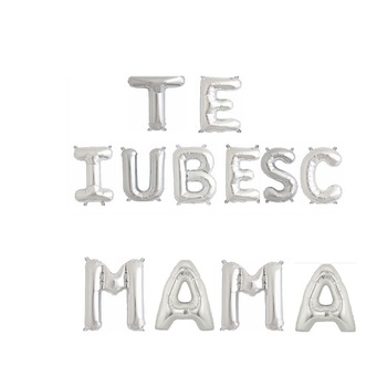 Balon Folie Litere, TE IUBESC MAMA, Argintiu, 41 cm Balon Folie Litere, TE IUBESC MAMA, Argintiu, 41 cm