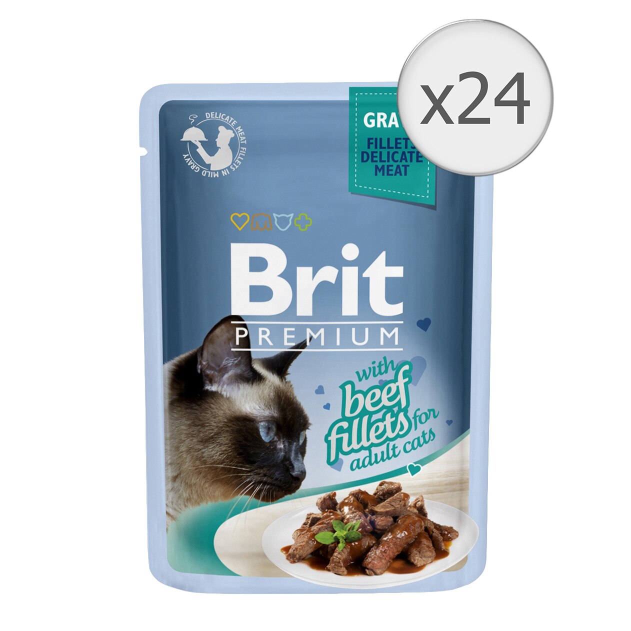 Hrana umeda pentru pisici Brit Premium Delicate, Vita in Sos, 24x85g