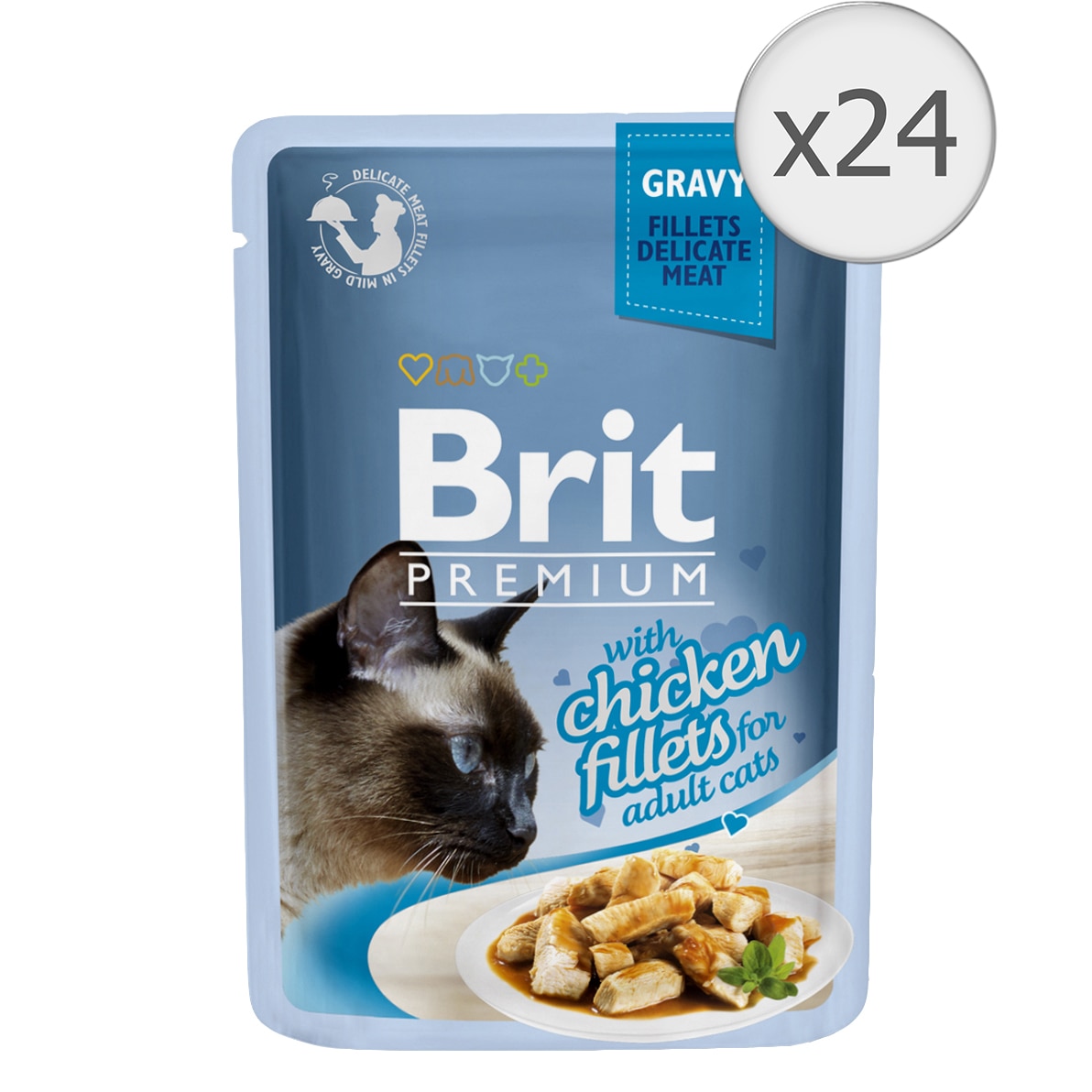Hrana umeda pentru pisici Brit Premium Delicate, Pui in Sos, 24x85g
