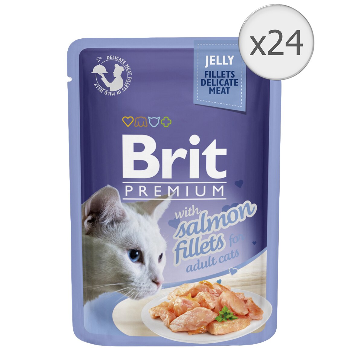 Hrana umeda pentru pisici Brit Premium Delicate, Somon in Aspic, 24x85g
