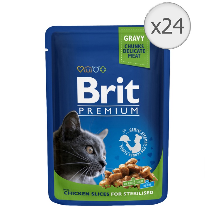 Hrana umeda pentru pisici Brit Sterilised, Pui, 24x100g