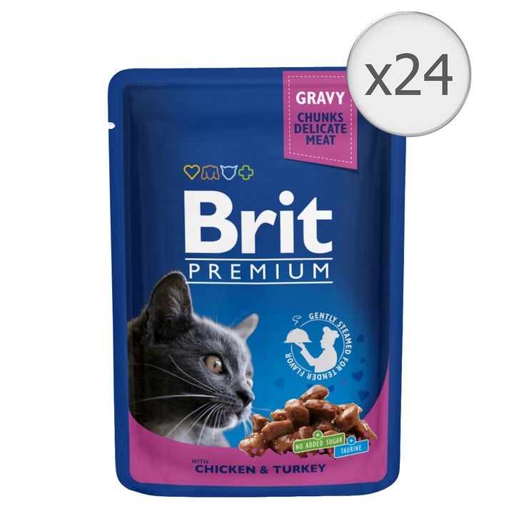 Hrana umeda pentru pisici Brit, Pui si Curcan, 24x100g