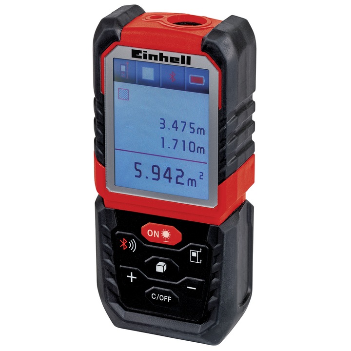 Einhell TC-LD 60 Lézeres távolságmérő, 6 m sugár, 2 mm/m pontosság , összeadás/kivonás funkció, Pythagoras számítási funkció, lépés funkció, az utolsó 50 mérés mentése