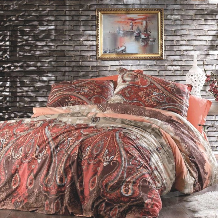 Спален комплект Asiatic Orange, памук ранфорс, луксозен, за 1 човек, 70X70, 150X200